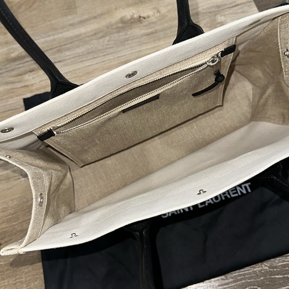 RIVE GAUCHE SMALL TOTE BAG IN LINEN AND LEATHER - Picture 4 of 8